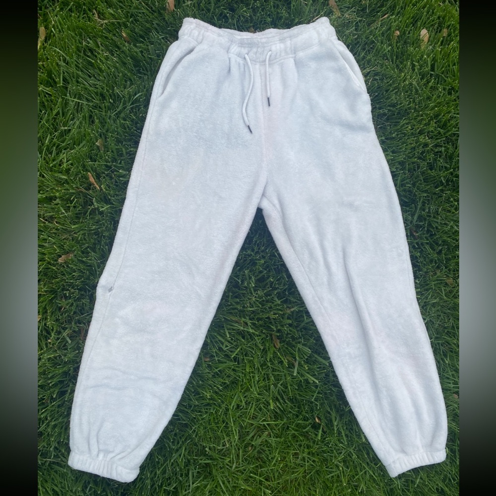 Fuzzy white sweats